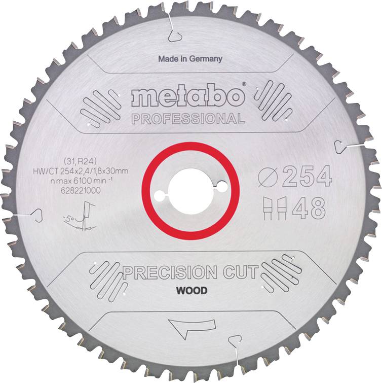 Metabo PRECISION CUT WOOD - PROFESSIONAL 628221000 Carbide metal circular saw blade 254 x 30 x 1.8 mm Number of cogs: 48 1 pc(s)