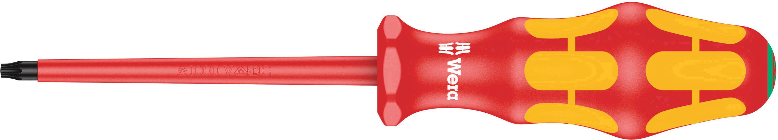 Screwdriver with a red handle and yellow details, suitable for precision work.