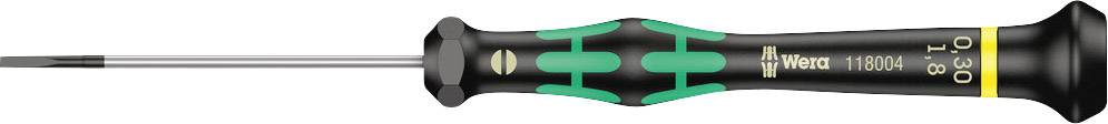 Screwdriver with a black handle and green details; inscription 'Wera 1.0x0.5' on the side.