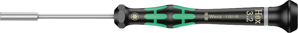 Screwdriver with a black handle and green details. On the side it reads 'Wera series'. Suitable for precision work.