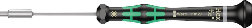 Black screwdriver with green handle and 'Wera Kraftform' printed on it. Suitable for precision work on electronic devices.