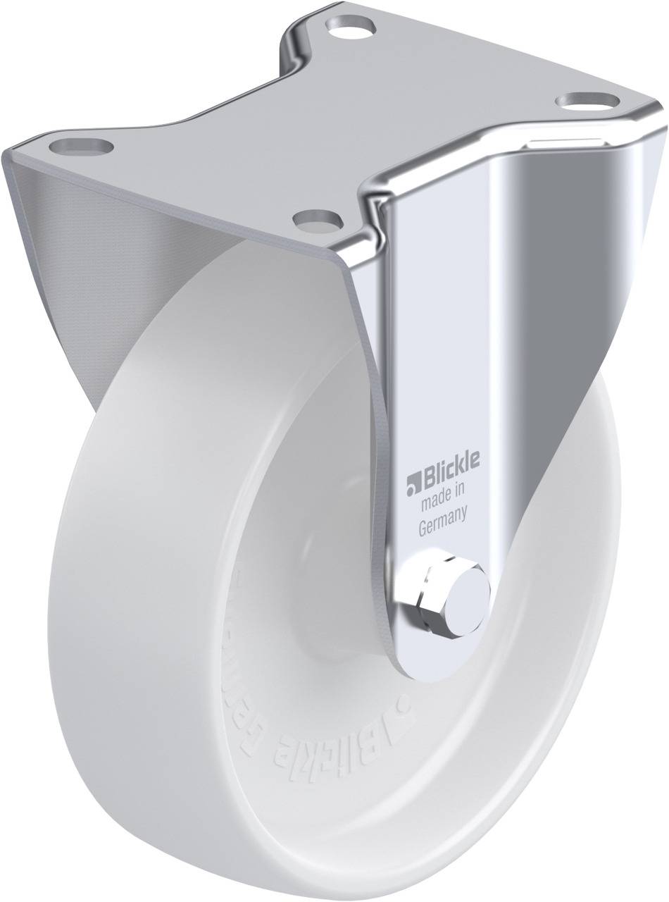 Castor wheel with metal mounting bracket, suitable for furniture or equipment. White wheel, silver bracket, sturdy and long-lasting.