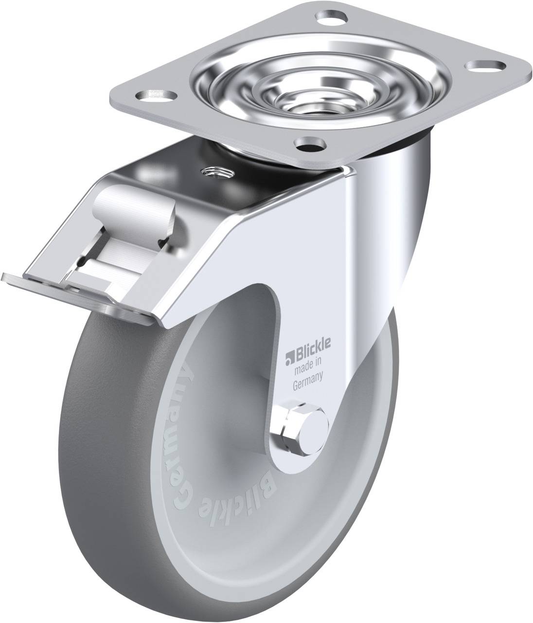 A rotatable metal and rubber jack stand, suitable for industrial applications. Design emphasises stability and flexibility.