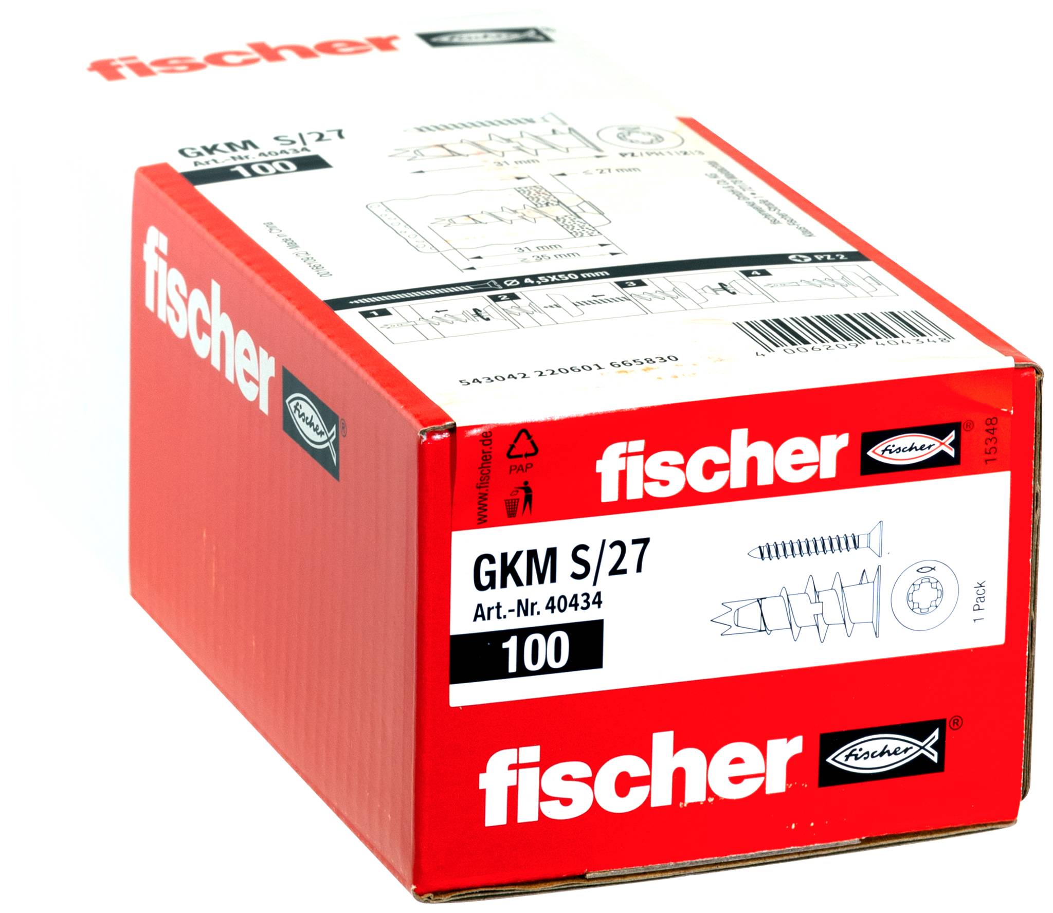 Verpackungsbox von Red Fischer mit der Bezeichnung „fischer