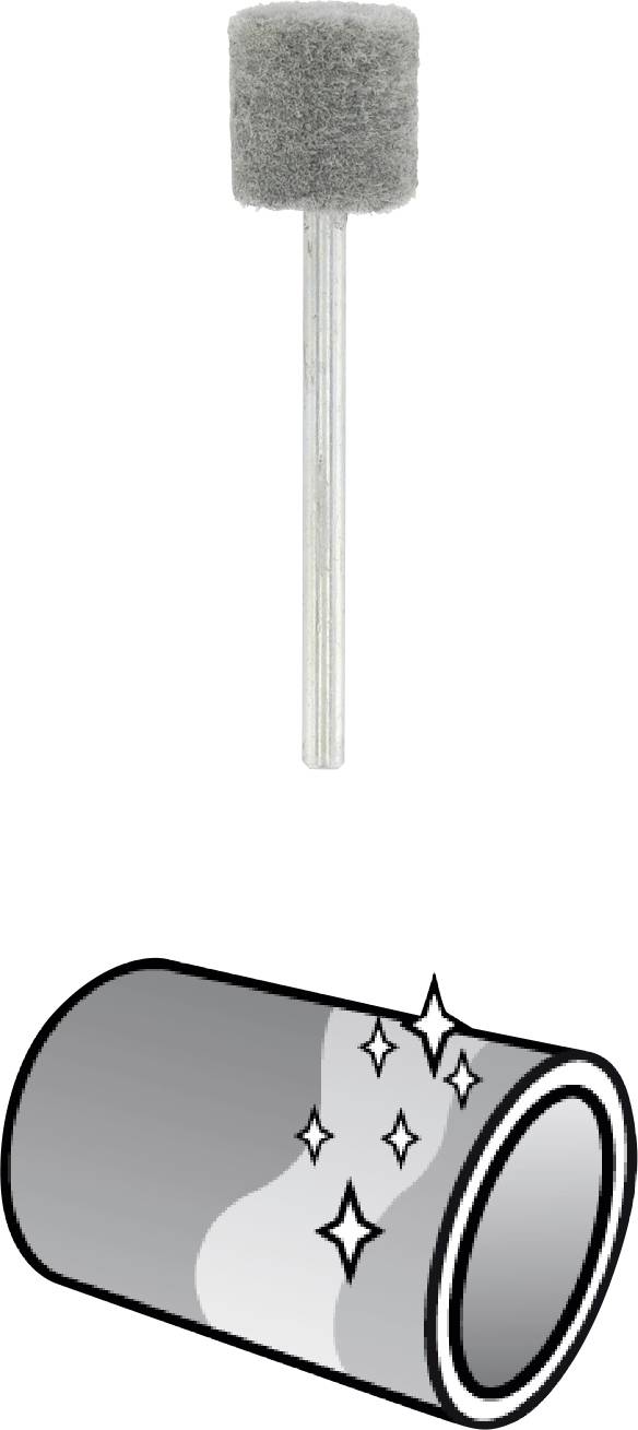 A grinding tool over a shiny, clean pipe. The image illustrates the use of the tool for surface polishing.