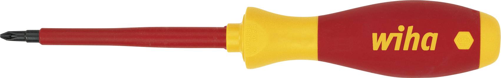 A yellow and red screwdriver with 'wiha' logo, ergonomic handle. Tool suitable for electrical equipment.
