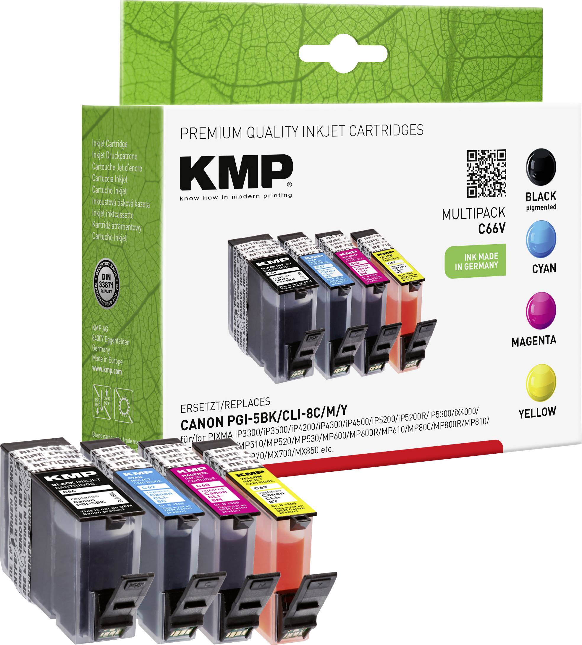 KMP Ink replaced Canon PGI-5BK, CLI-8C, CLI-8M, CLI-8Y Compatible Set Black, Cyan, Magenta, Yellow C66V 1504,0005