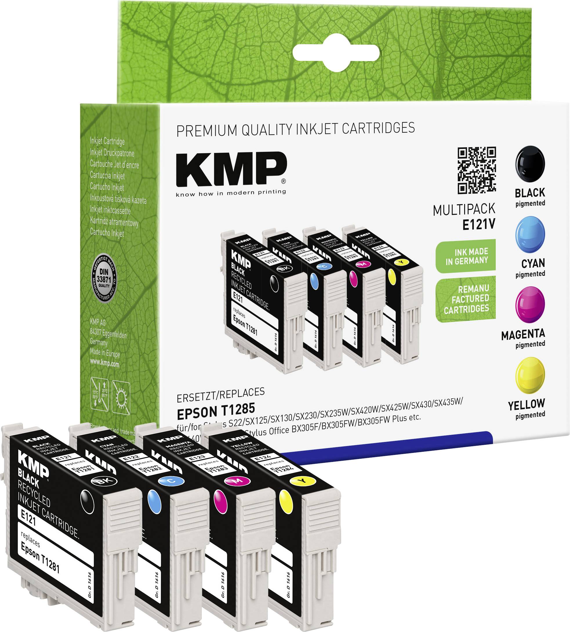 KMP Ink cartridge replaced Epson T1285, T1281, T1282, T1283, T1284 Compatible Set Black, Cyan, Magenta, Yellow E121V 1616,0050