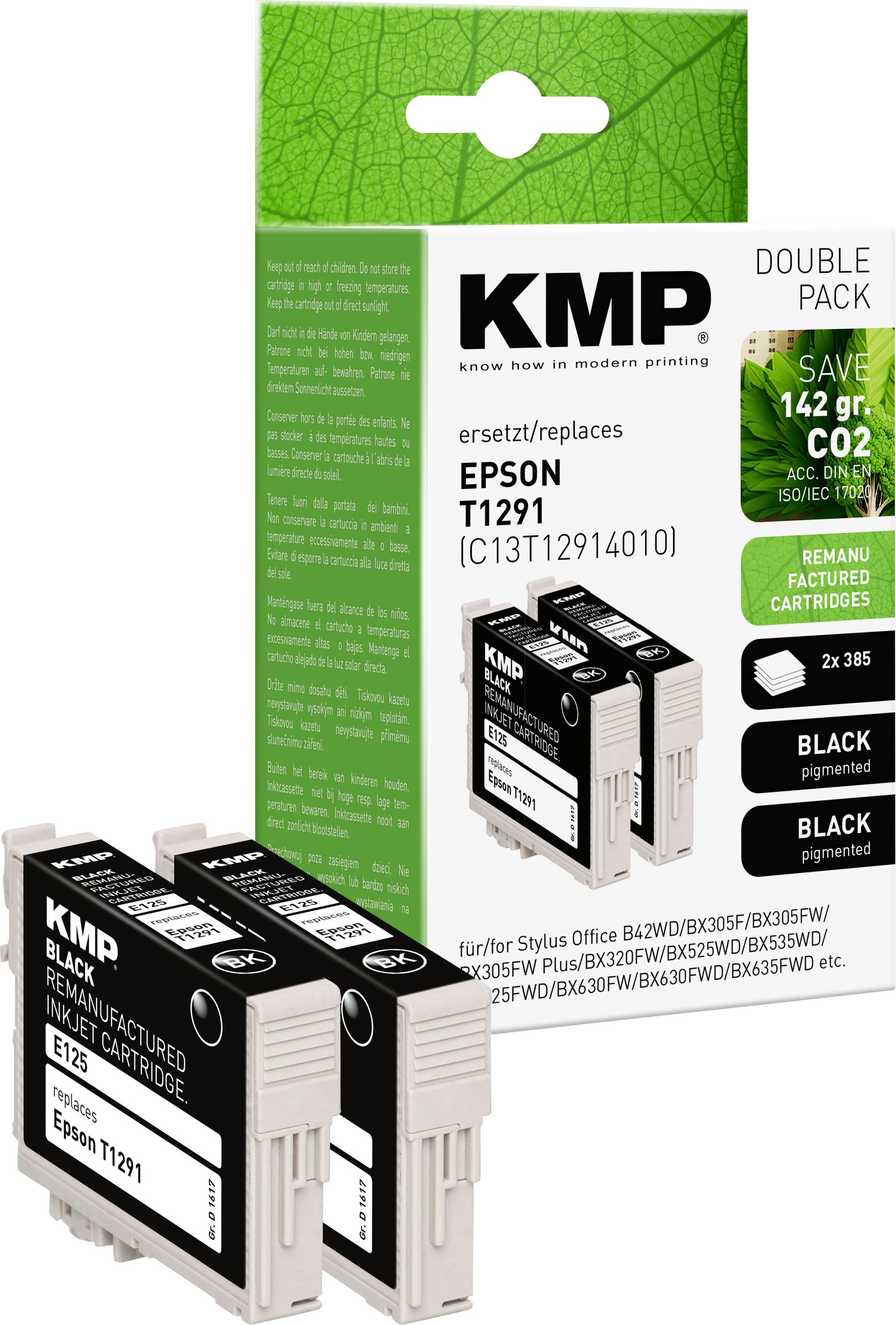 KMP Ink cartridge replaced Epson T1291 Compatible Pack of 2 Black E125D 1617,0021