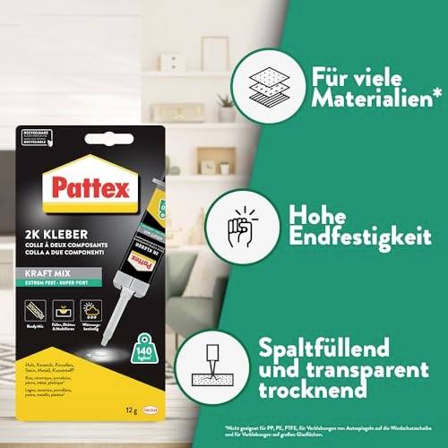 Two-component adhesive from Pattex for many materials: High ultimate strength, gap-filling and drying transparently.