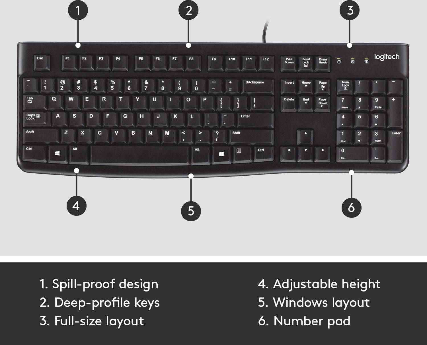 Logitech K120 Keyboard Corded, USB Keyboard German, QWERTZ Black Splashproof
