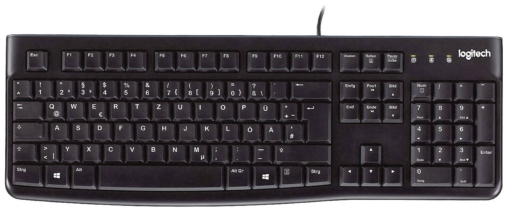 Logitech K120 Keyboard Corded, USB Keyboard German, QWERTZ Black Splashproof