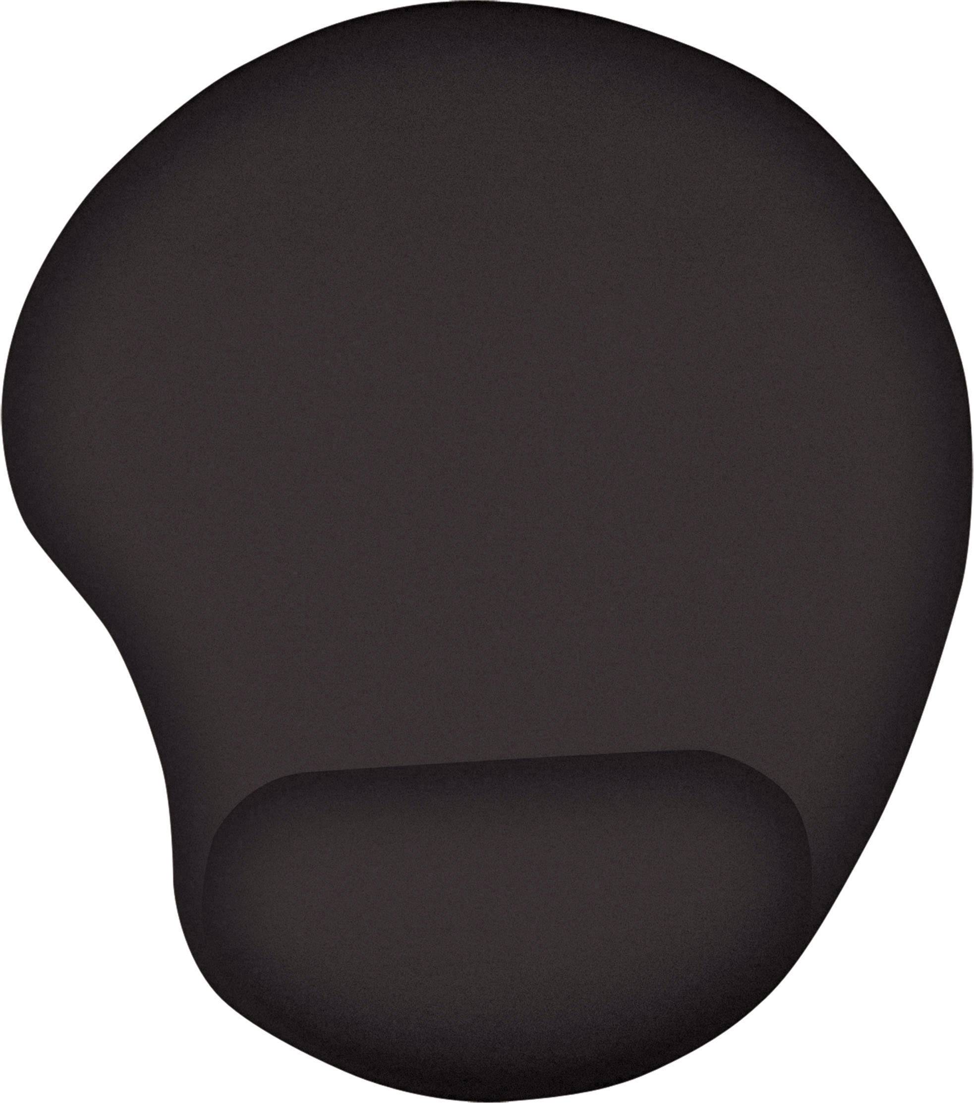 Black, ergonomic mouse mat with wrist rest to support the use of computer mice.