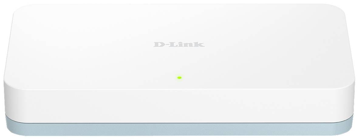 A white router with a small green LED on the front, marked with 'D-Link'.