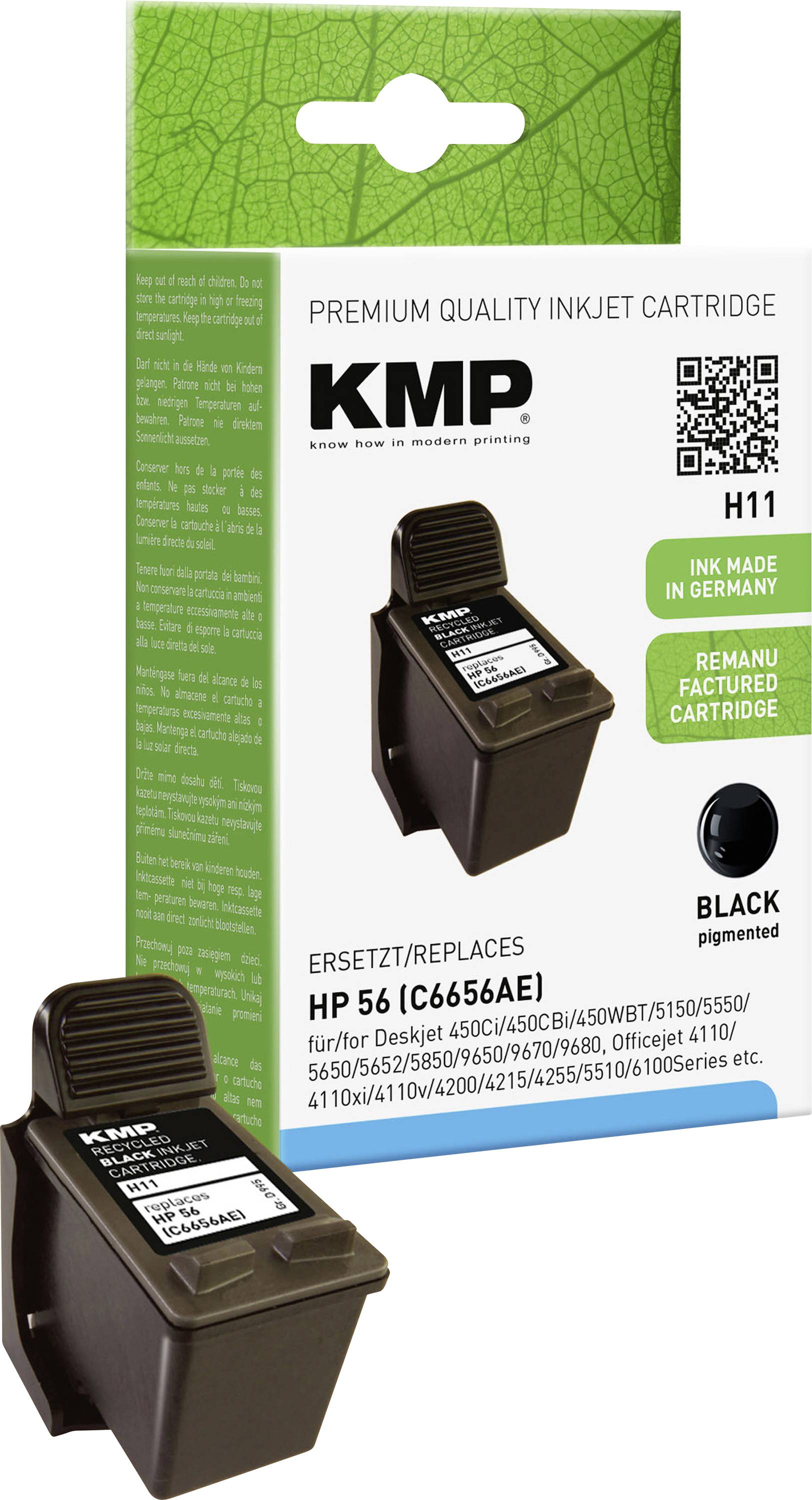 Ink cartridge KMP H11, replaces HP 56 (C6656AE), black, suitable for HP printers. Manufactured in Germany, recycled product.