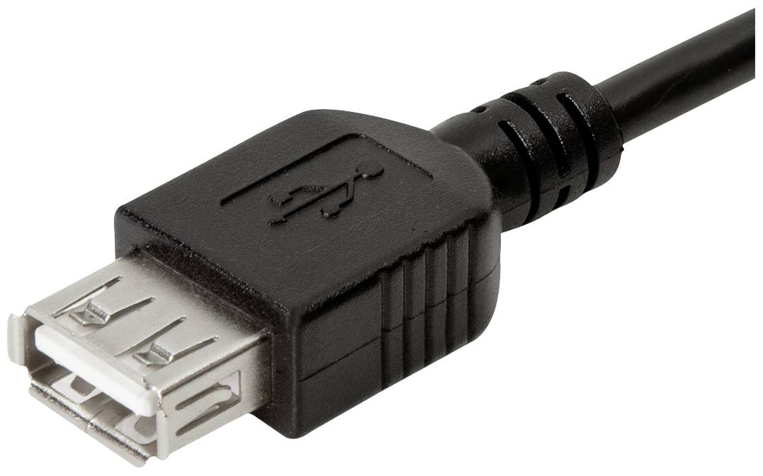 USB cable with female connector, showing device interface detail.