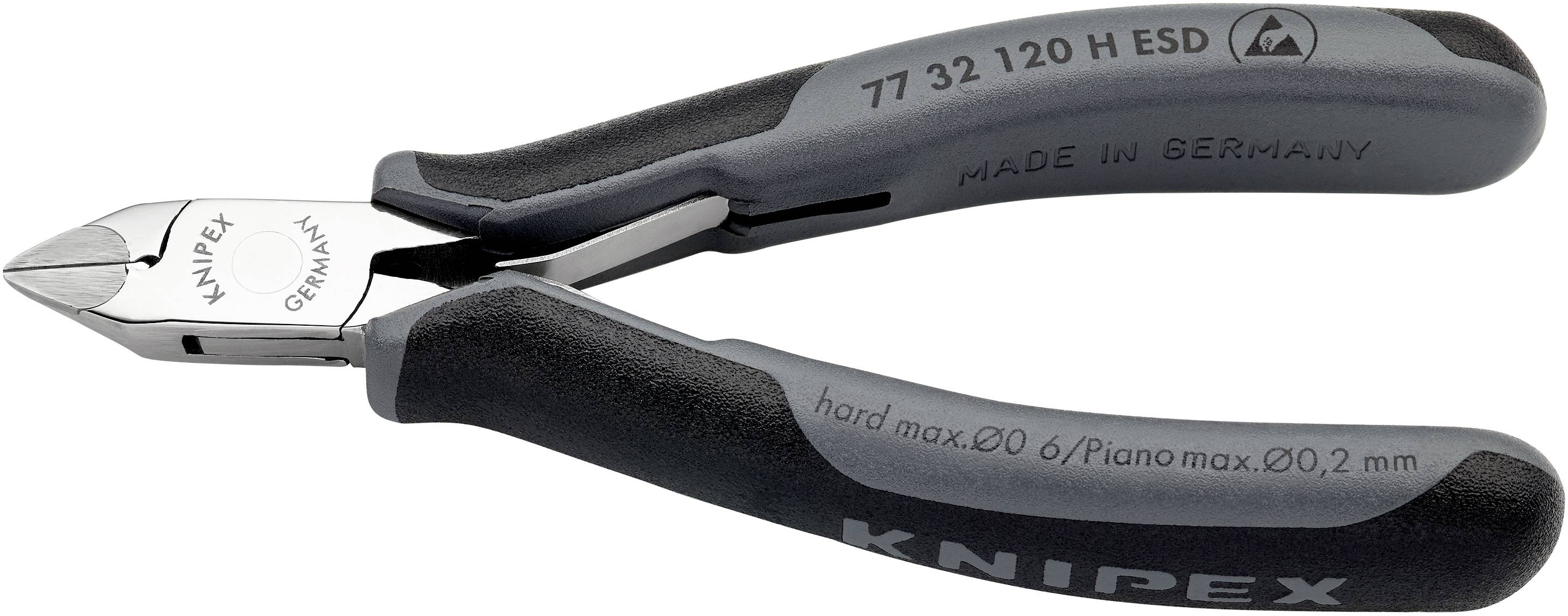 Side cutters by Knipex with the inscription 'Made in Germany'. Suitable for precise cutting of small, delicate wires.