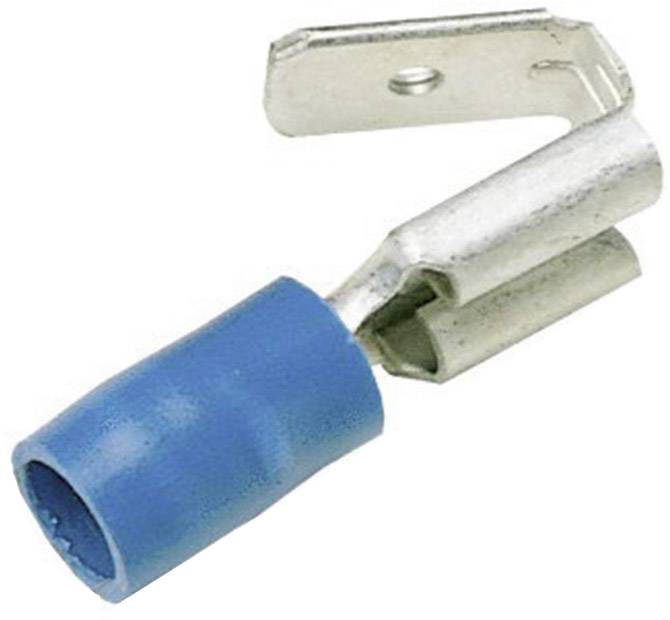 Insulated blue cable lug, with a metal tongue for connecting electrical cables.