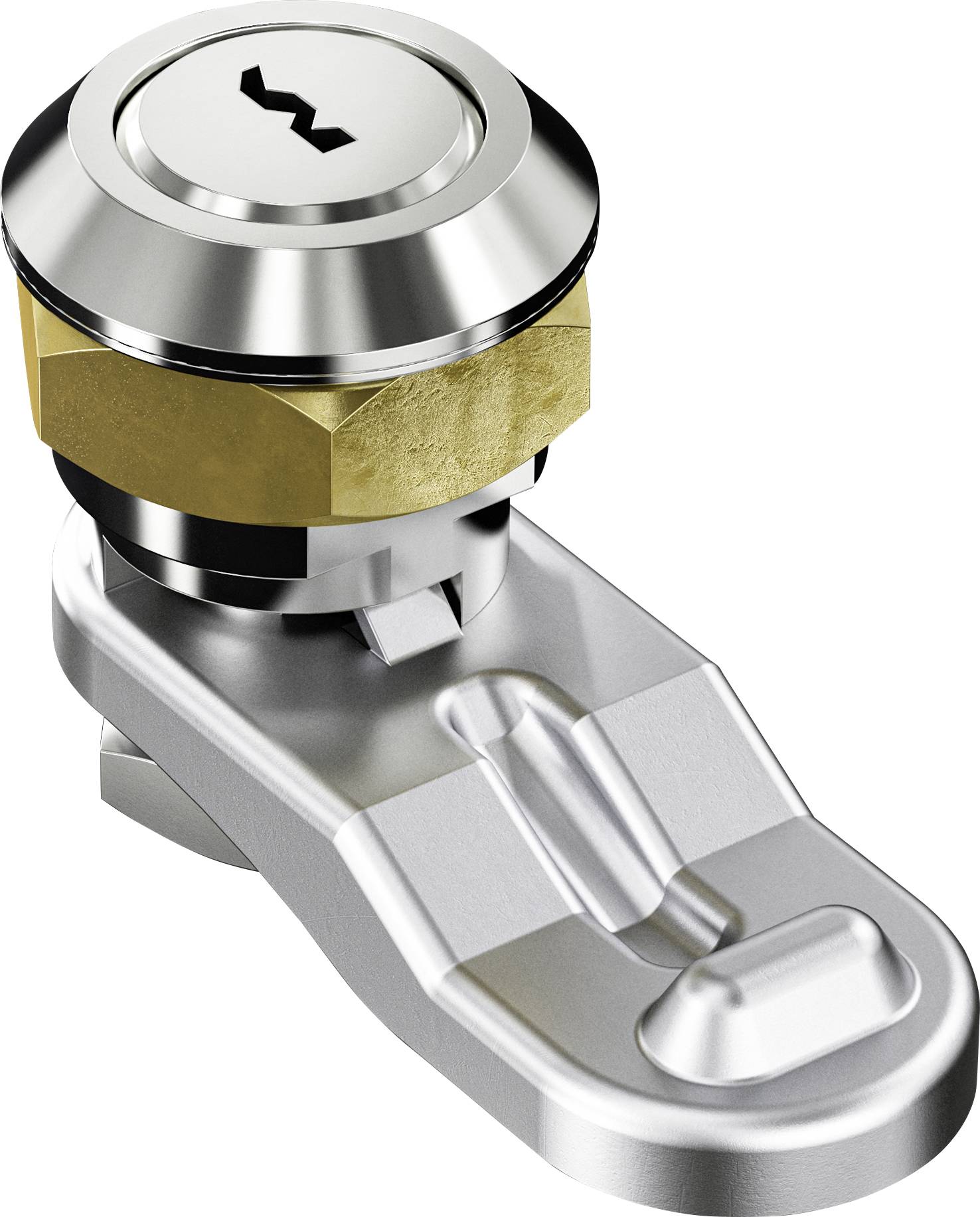 Silver padlock with a yellow centre section, cylindrical in shape, used for securing devices or enclosures.