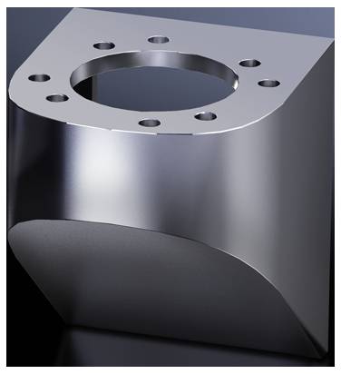 A shiny, metallic component with a circular hole in the centre and several small holes around the edge.