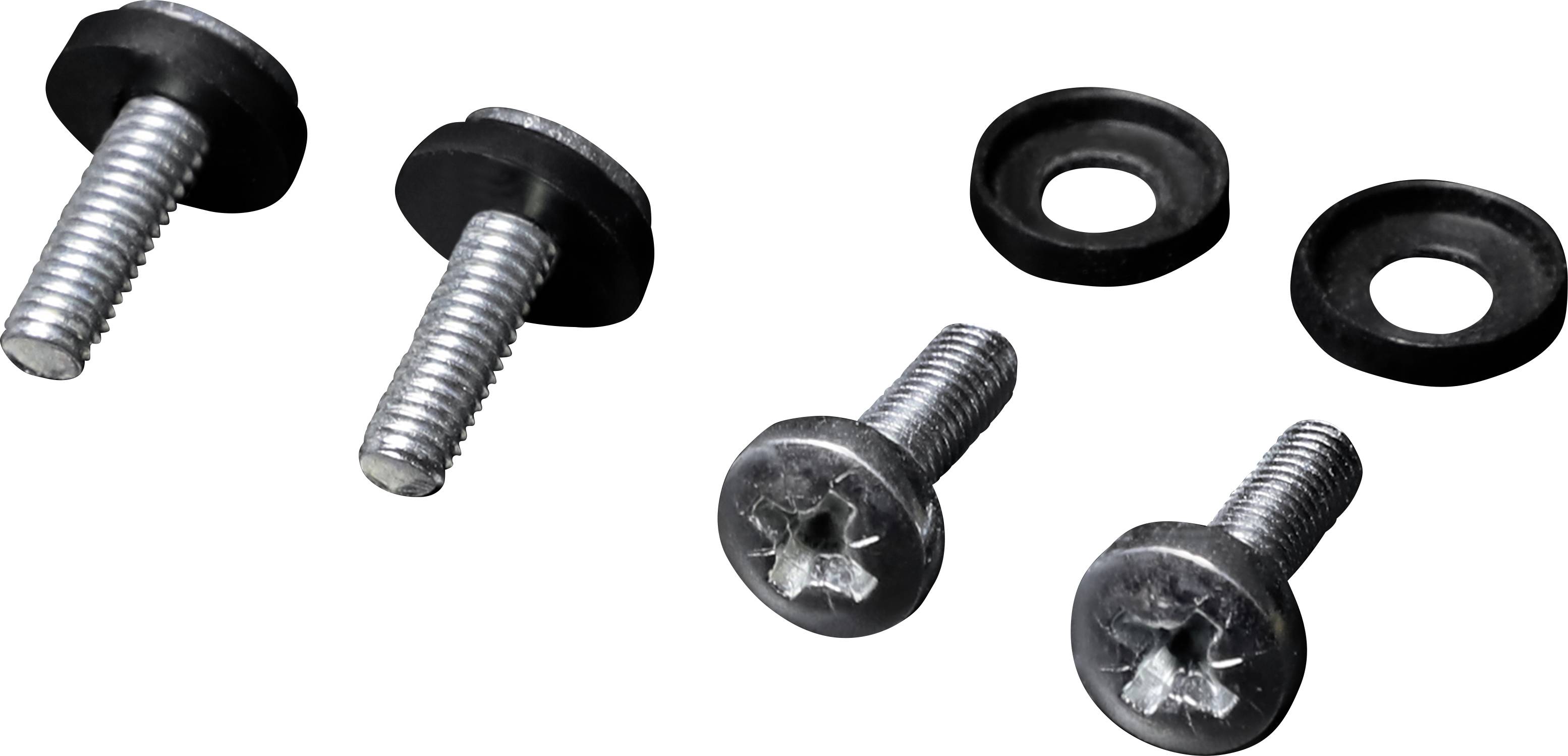 Four screws with washers, two of which have their washers not tightened, on a white background.