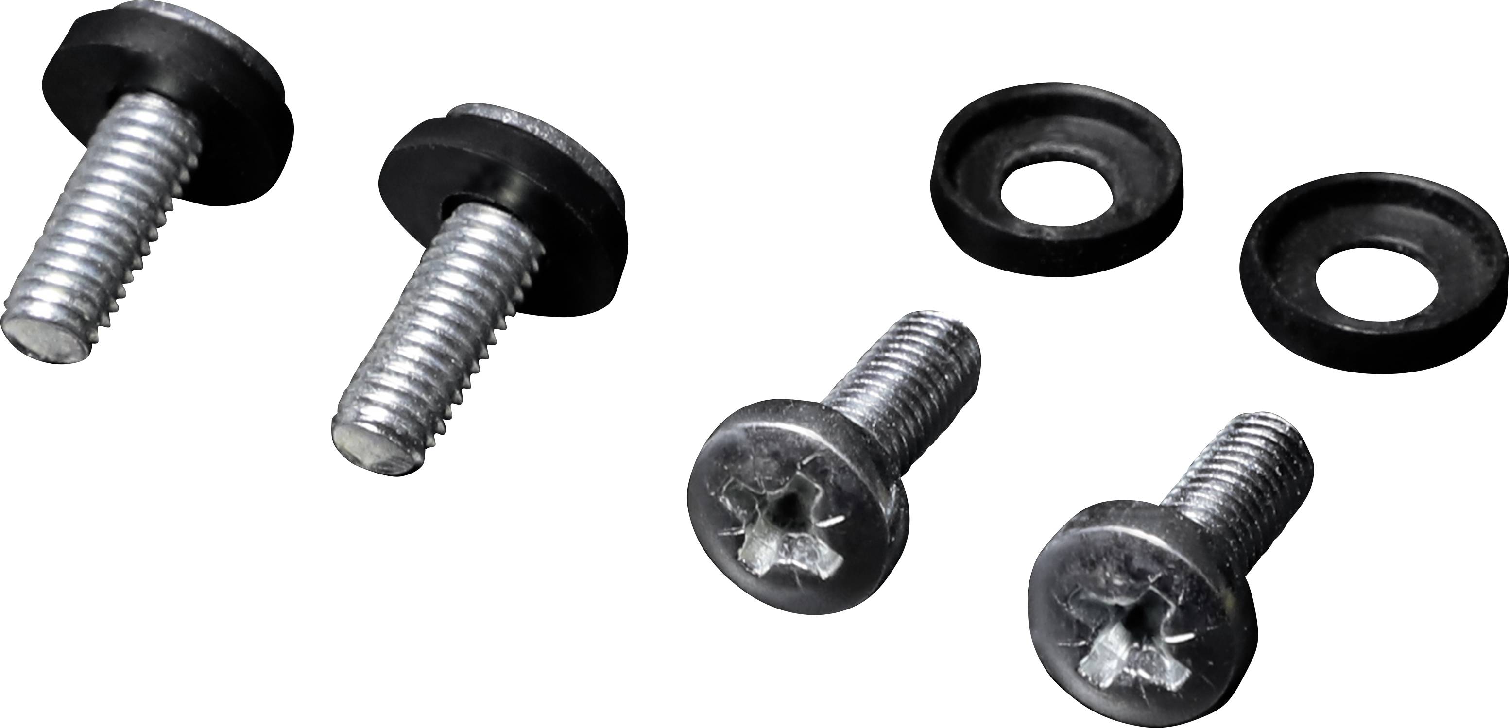 Four metal screws with black seals displayed on a white background.