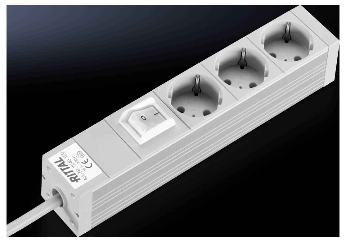Three-way extension socket with an on/off switch.