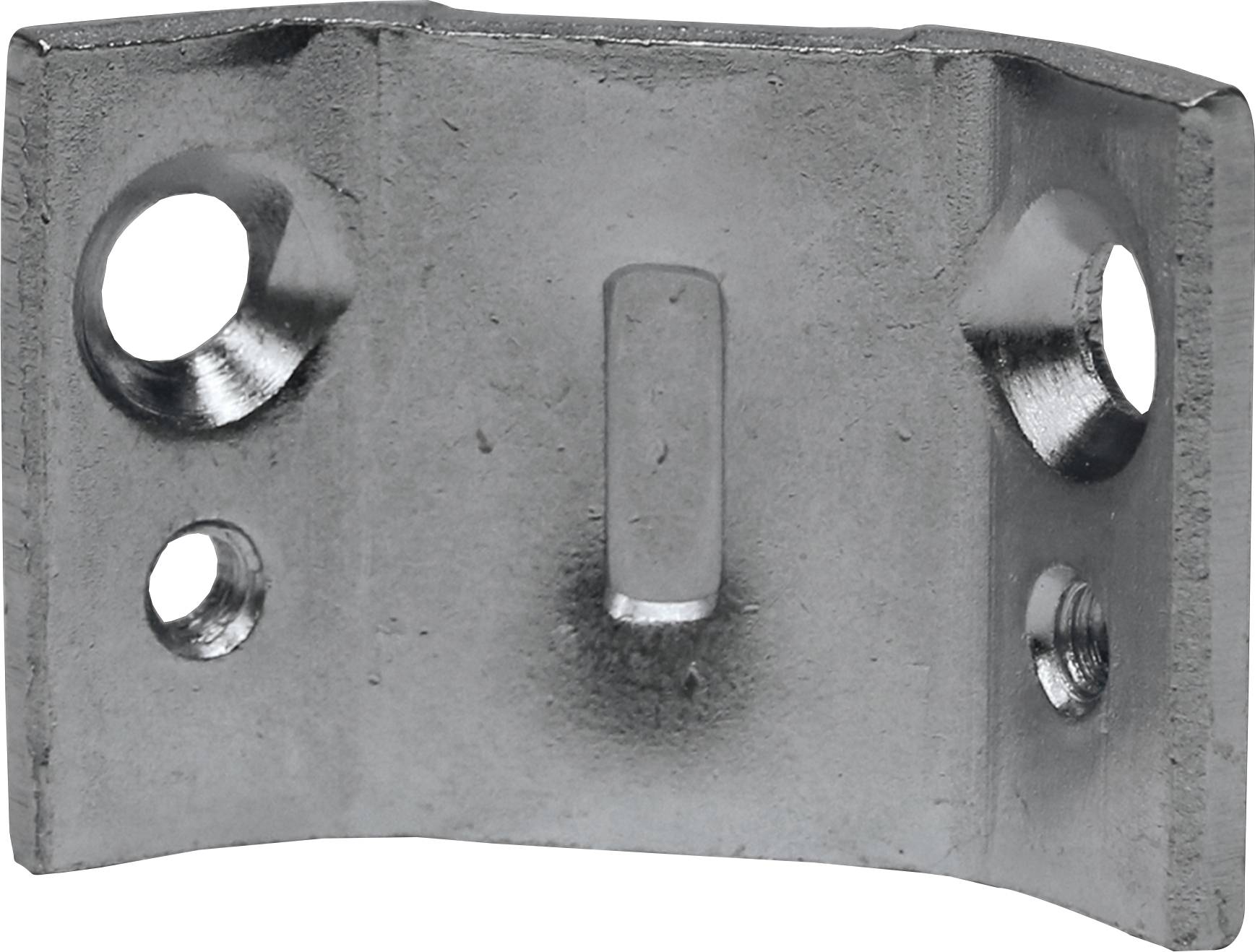 Metal angle bracket with four holes for fastening, suitable for connections in furniture or constructions.