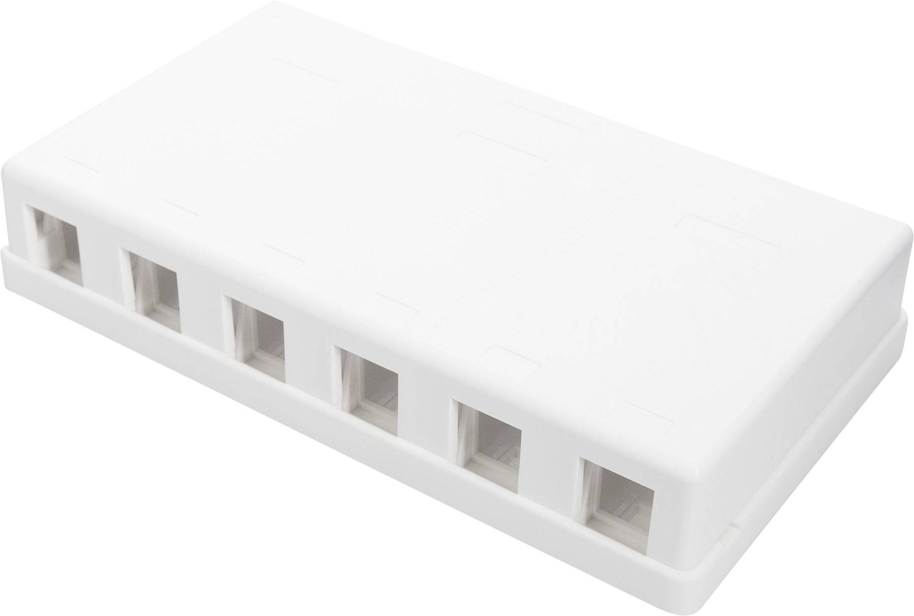 A rectangular, white plastic box with multiple rectangular openings on the side, likely a cable distribution box.