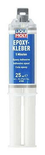 Two-component epoxy adhesive by Liqui Moly, 25 ml, ideal for quick connections, curing time 5 minutes.