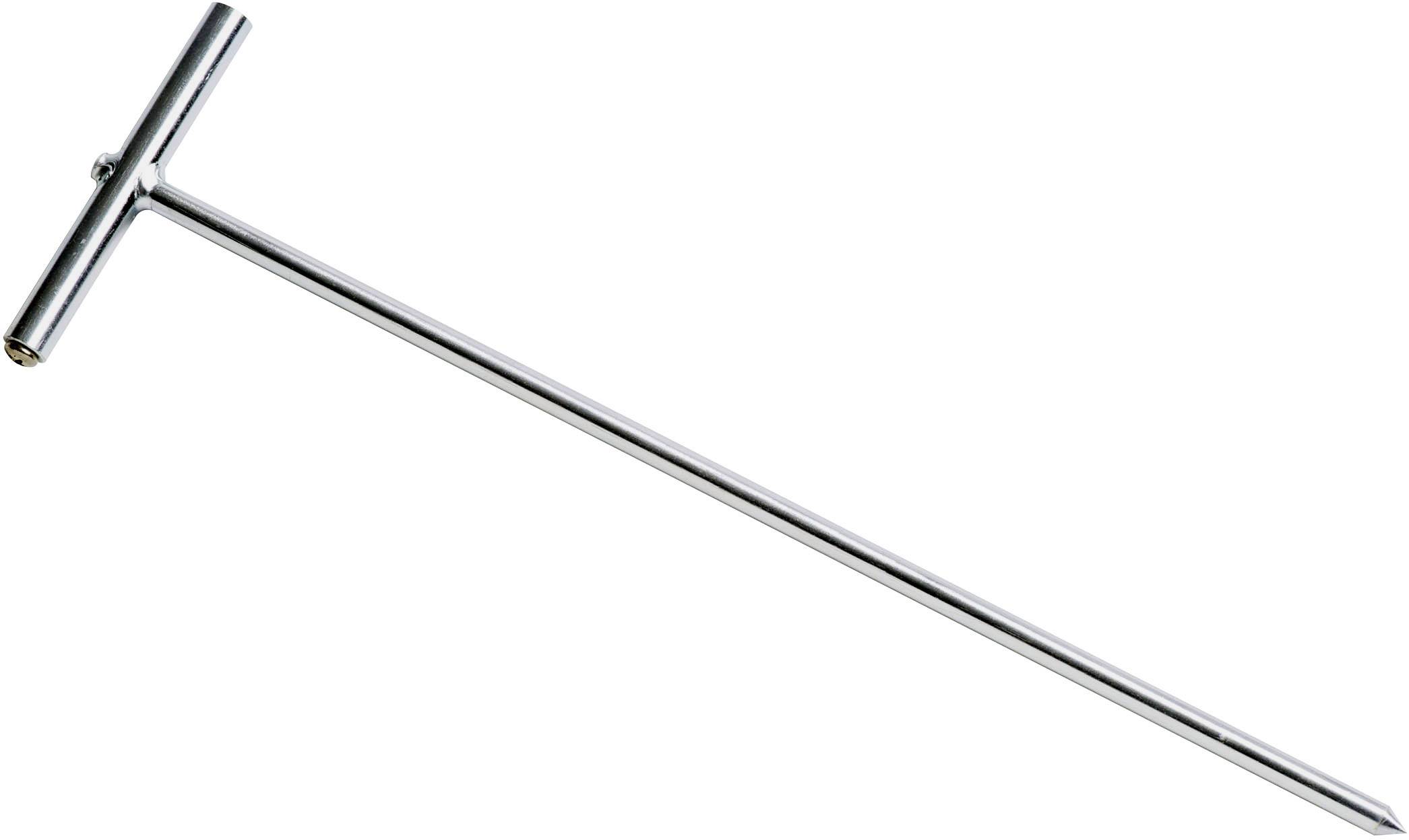 A silver T-shaped tool, possibly an Allen key or torque wrench with a long handle.