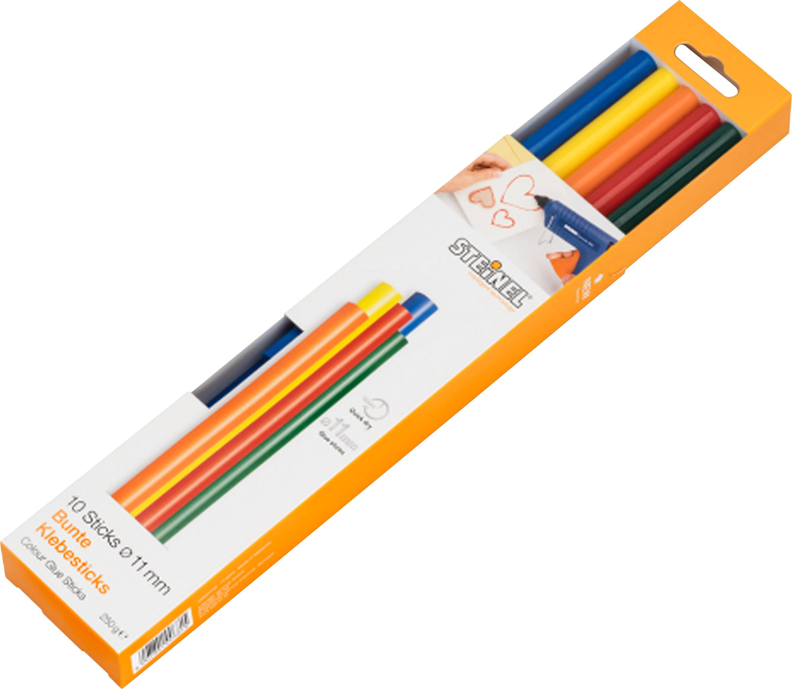 'Colourful Glue Sticks' Pack of 10 coloured glue sticks, suitable for creative crafting.
