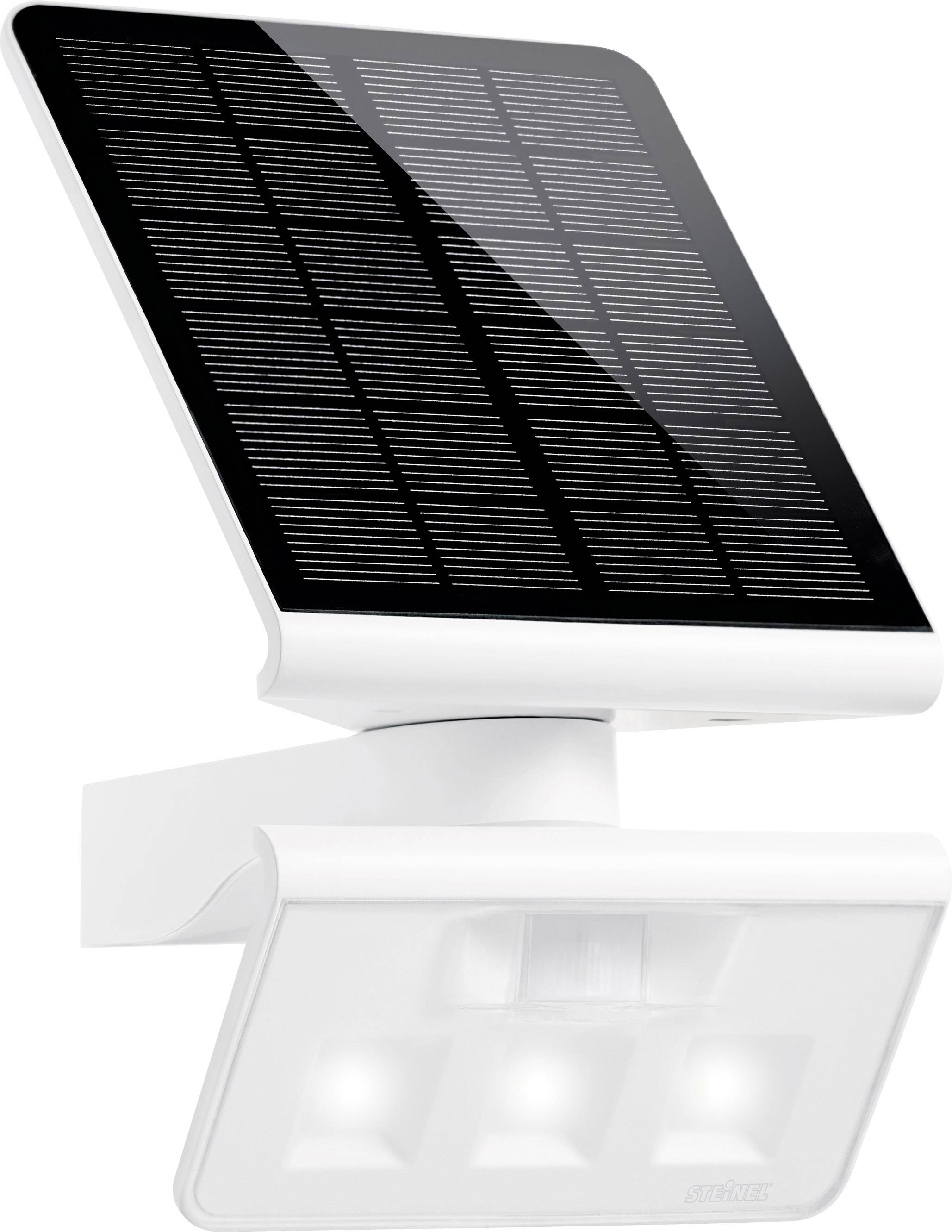 Solar-powered outdoor light with four LEDs and solar panel, suitable for efficient outdoor lighting during day and night.