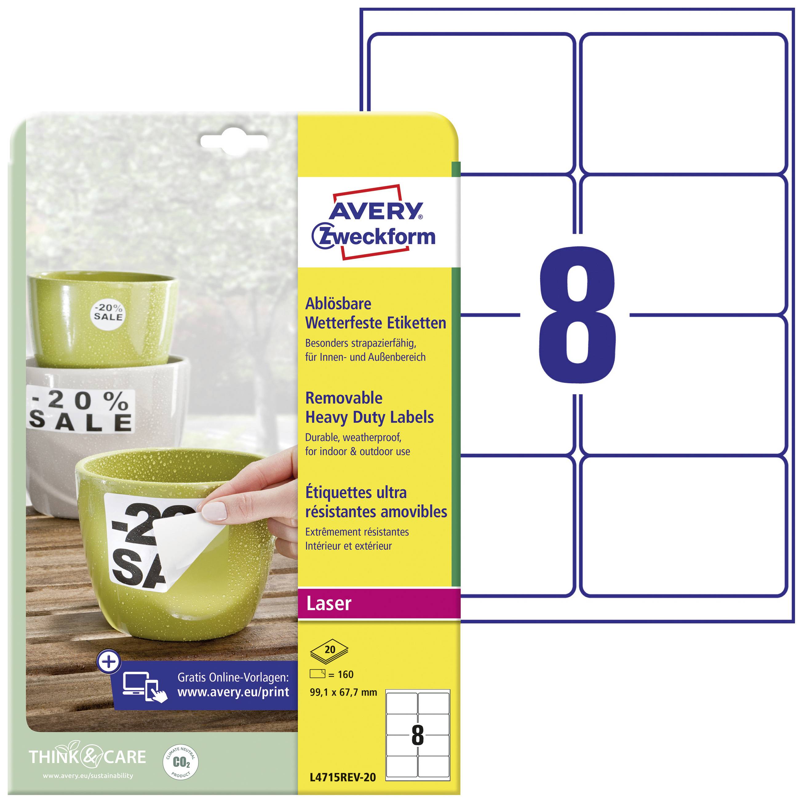 Avery-Zweckform L4715REV-20 Label film 99.1 x 67.7 mm Film White 160 pc(s) Removable Laser, colour, Laser printer, Colour copier