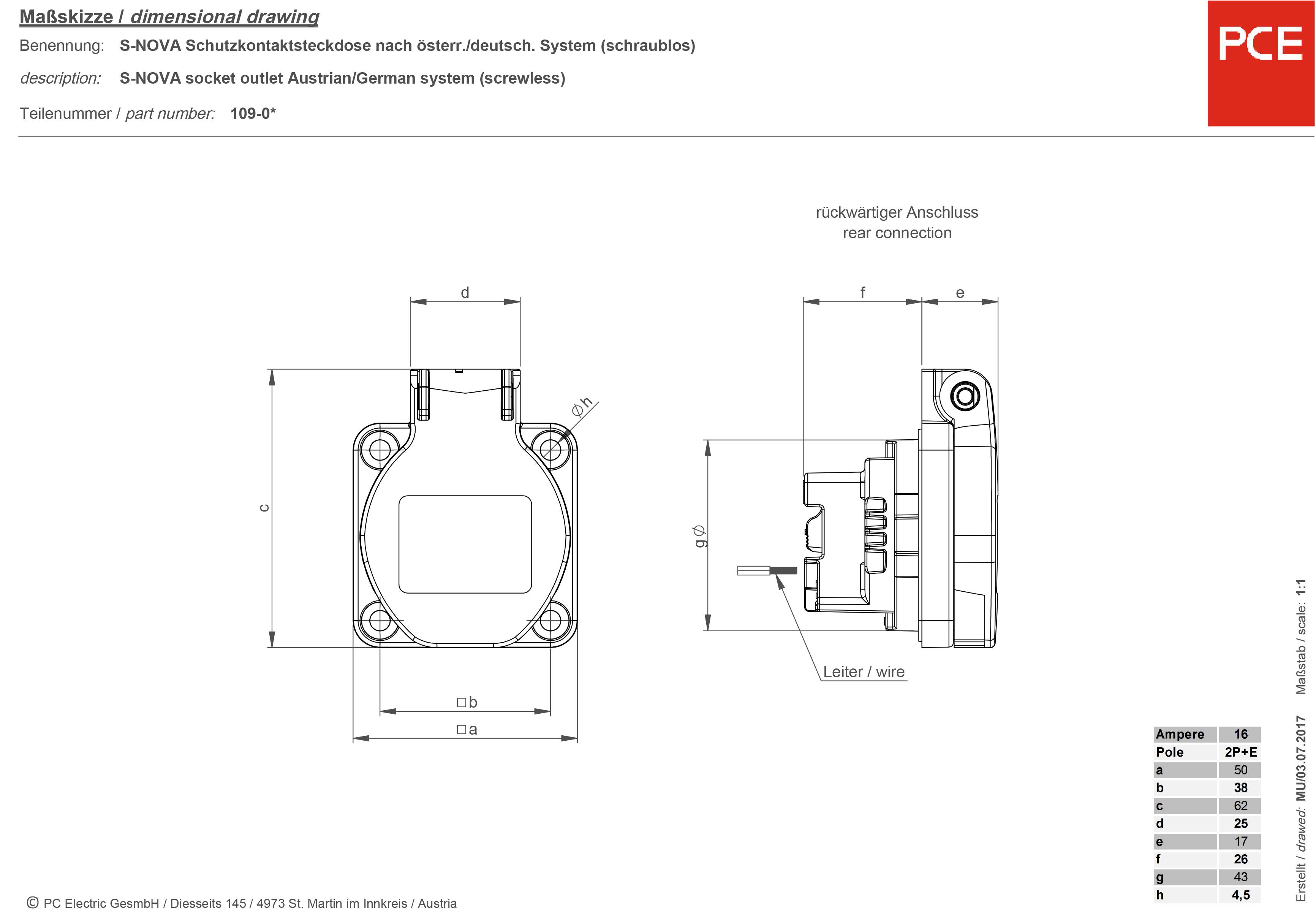 PCE 109-0b Add-on socket IP54 Blue
