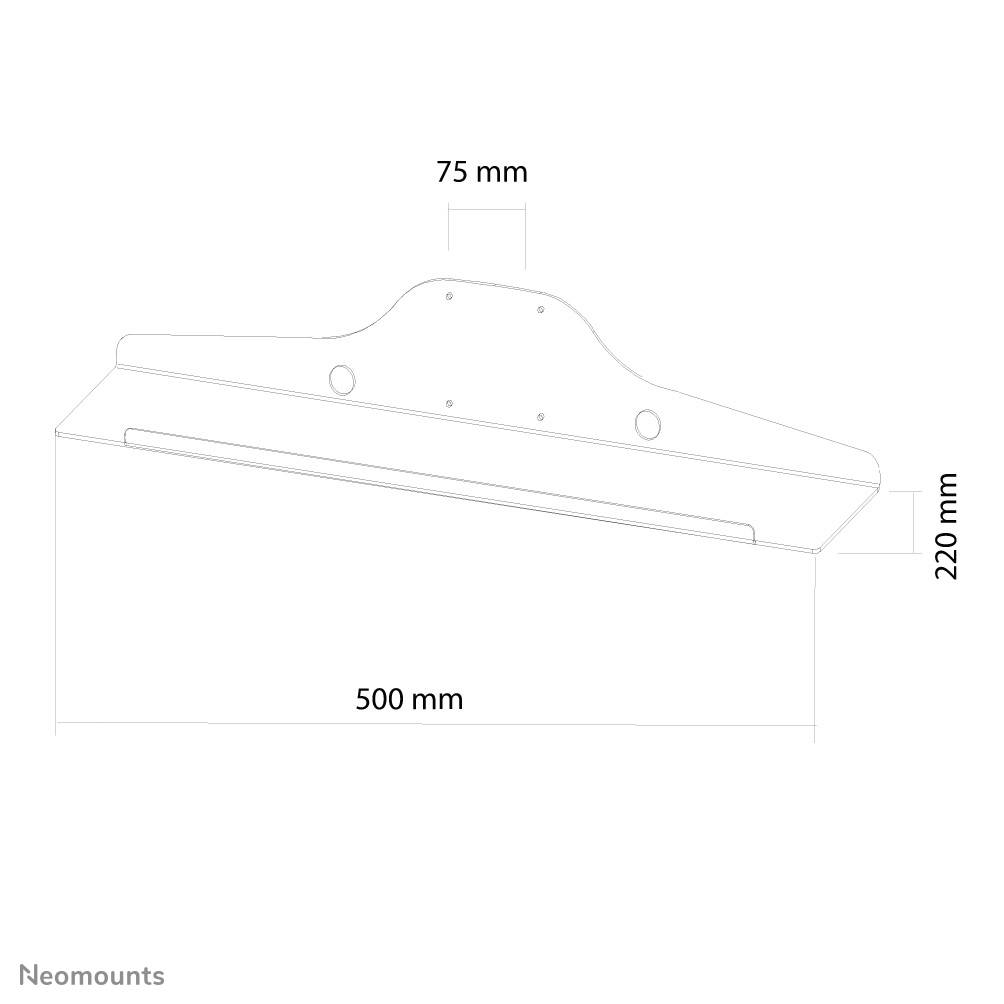 Technical drawing of a mounting bracket with dimensions: width 500 mm, height 220 mm, lateral spacing 75 mm. Front and side view.