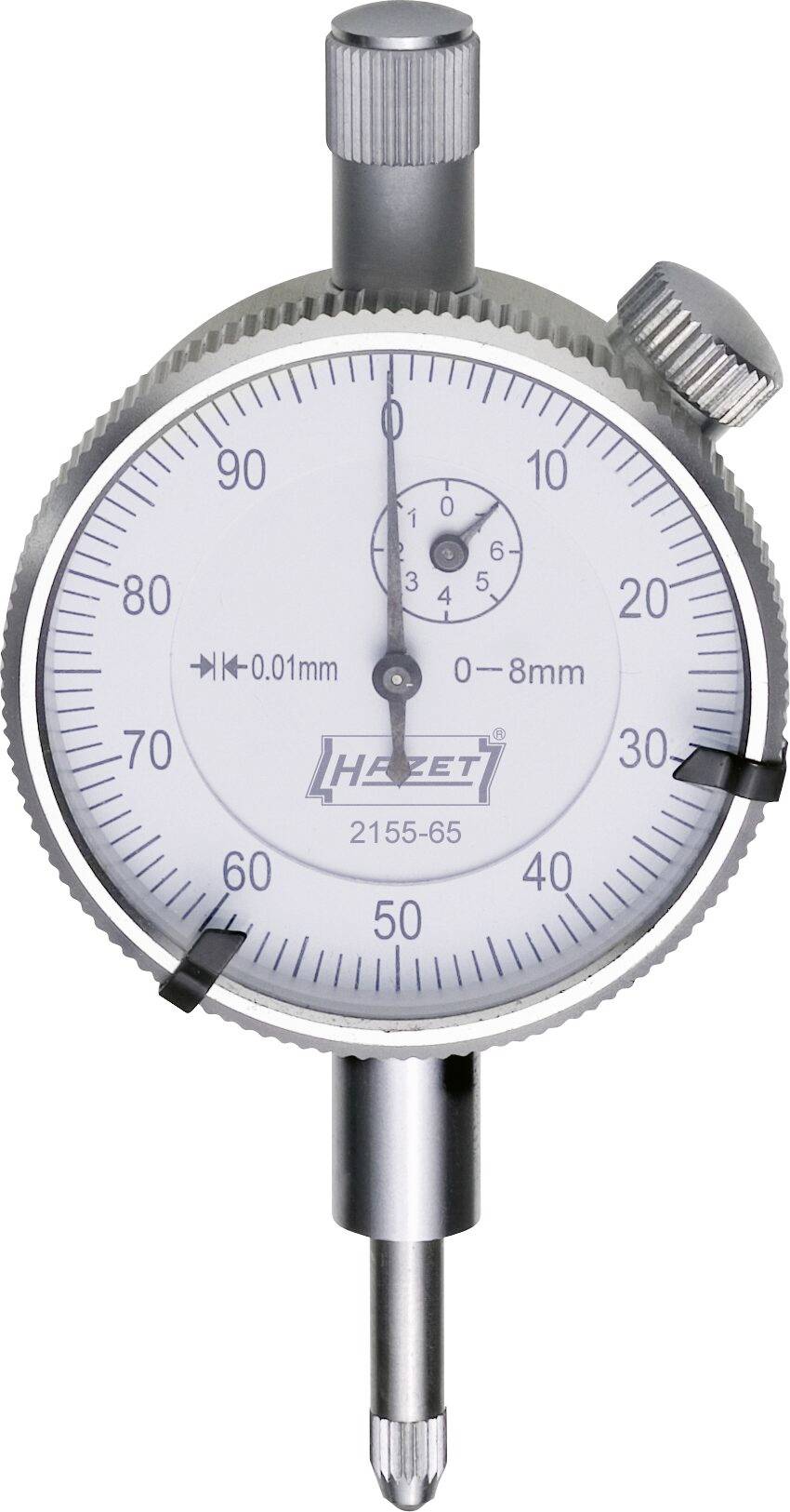A dial gauge shows a scale from 0 to 80. Two pointers indicate precise measurements in millimetres.