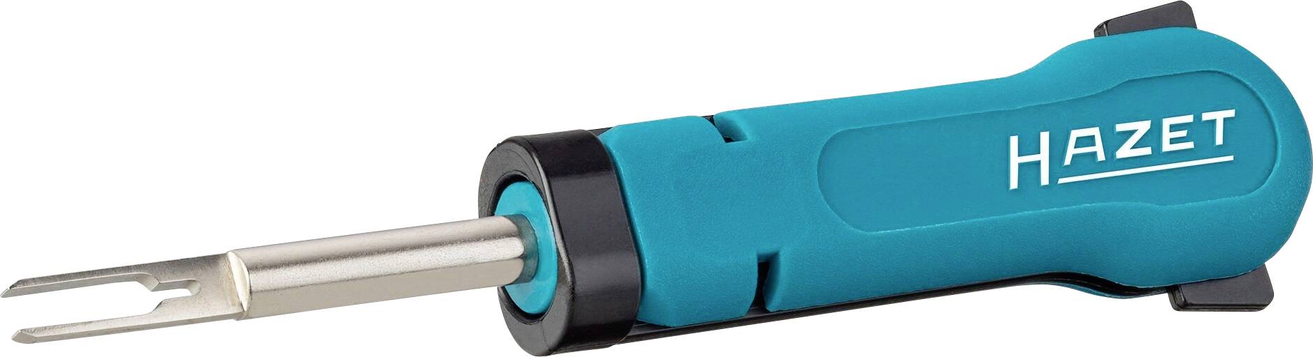 A blue plastic-handled tool by Hazet with a long, narrow metal part that looks like a fork.