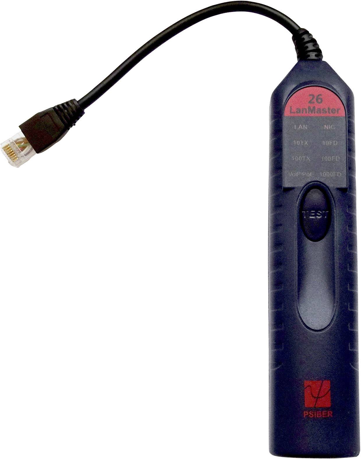 A handy network testing device, Model 'Psiber LanMaster 26', with RJ45 connector for cable testing and diagnostic functions.
