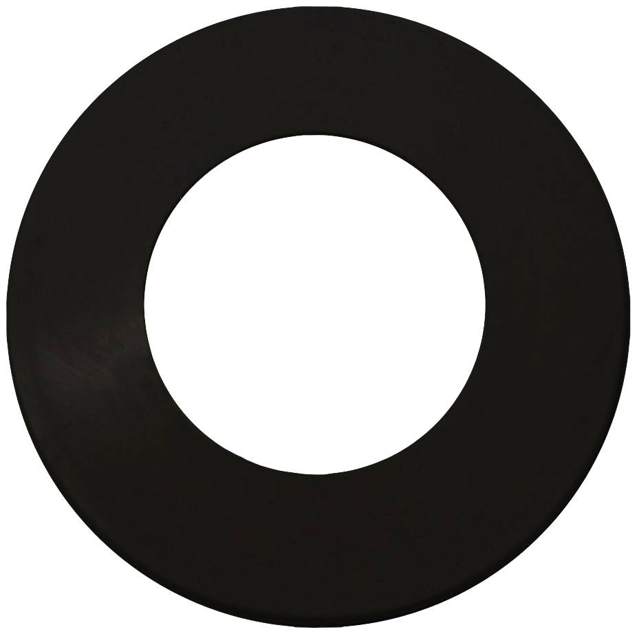 A black circle with a large, white, circular hole in the centre, looking like a doughnut or ring.