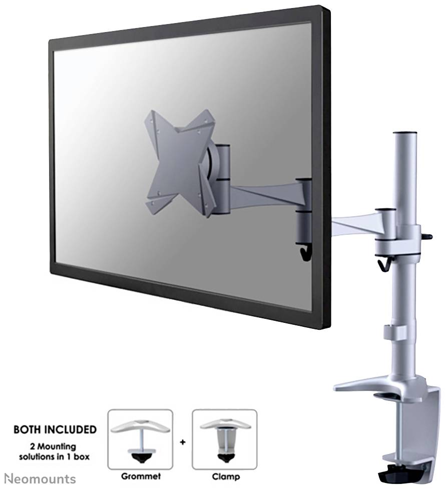 Simply adjustable monitor mount with clamp or through-hole fitting. Compatible with flat screens. Ideal for flexible workspaces.