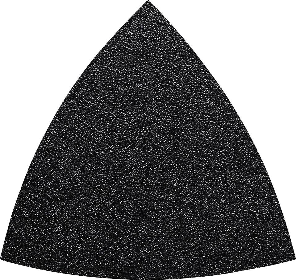 A triangular, black grinding disc with a rough surface for grinding or polishing materials.