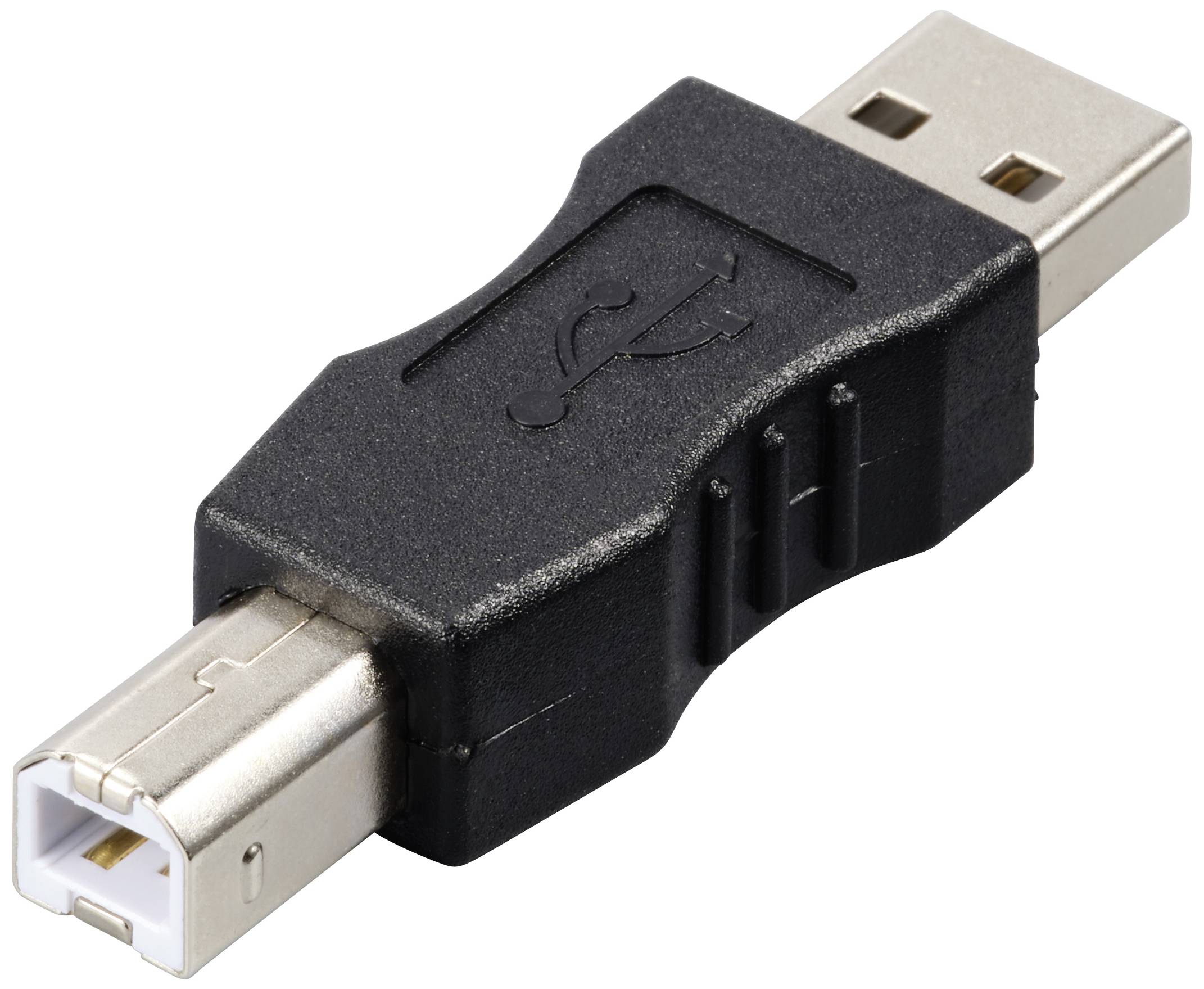 A USB-A to USB-B adapter, used for connecting devices such as printers to a computer.
