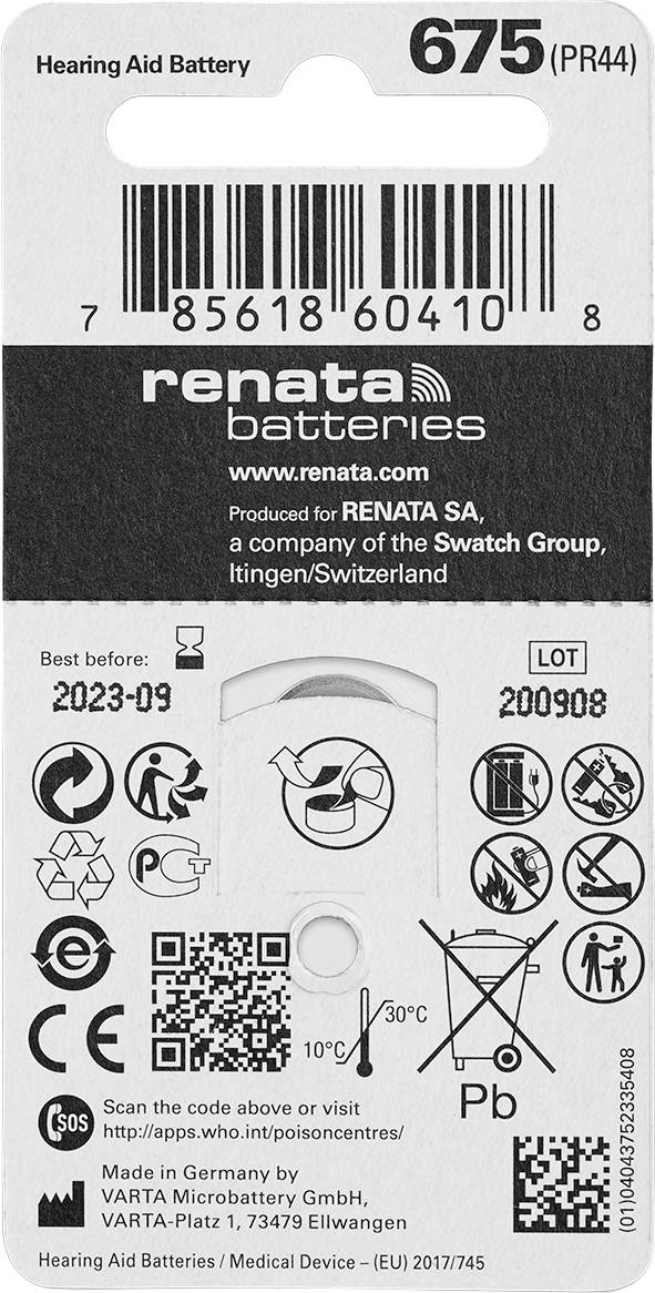 Renata Button cell ZA 675 1.4 V 6 pc(s) 660 mAh Zinc air Hearing Aid PR44