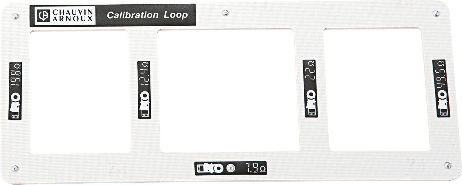 A calibration device with multiple digital displays shows values: 198.0, 0.5 m, 22.0, 0.795 V, 7.9 ohms. Brand name visible in the top left.