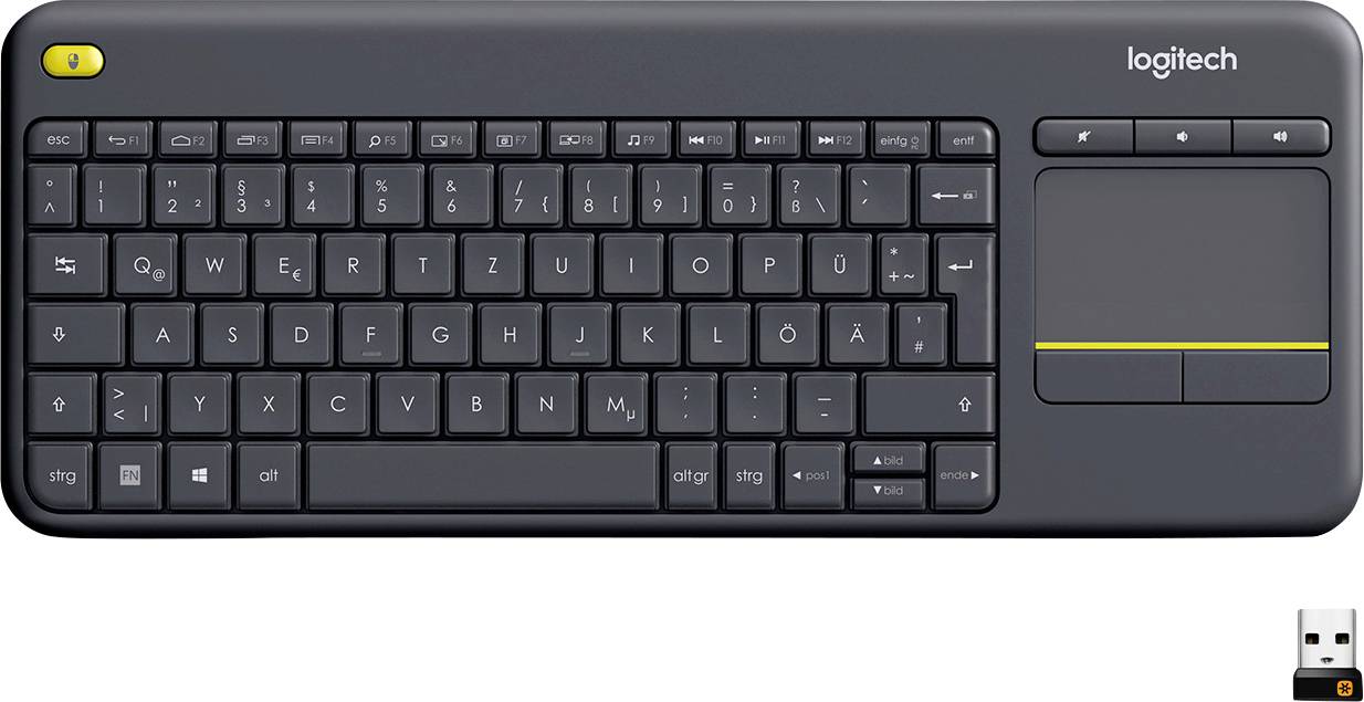 Logitech Wireless K400 Plus Radio Keyboard German, QWERTZ Black Built-in touchpad, Mouse buttons