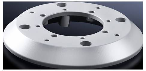 Silver round metal plate with multiple holes against a dark background.