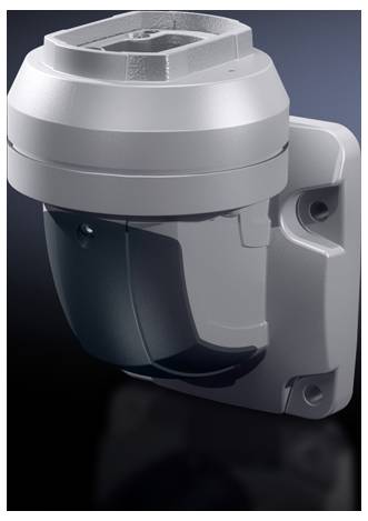 Motion sensor made of grey plastic, mountable on walls. Device used for detecting movement for security or lighting systems.