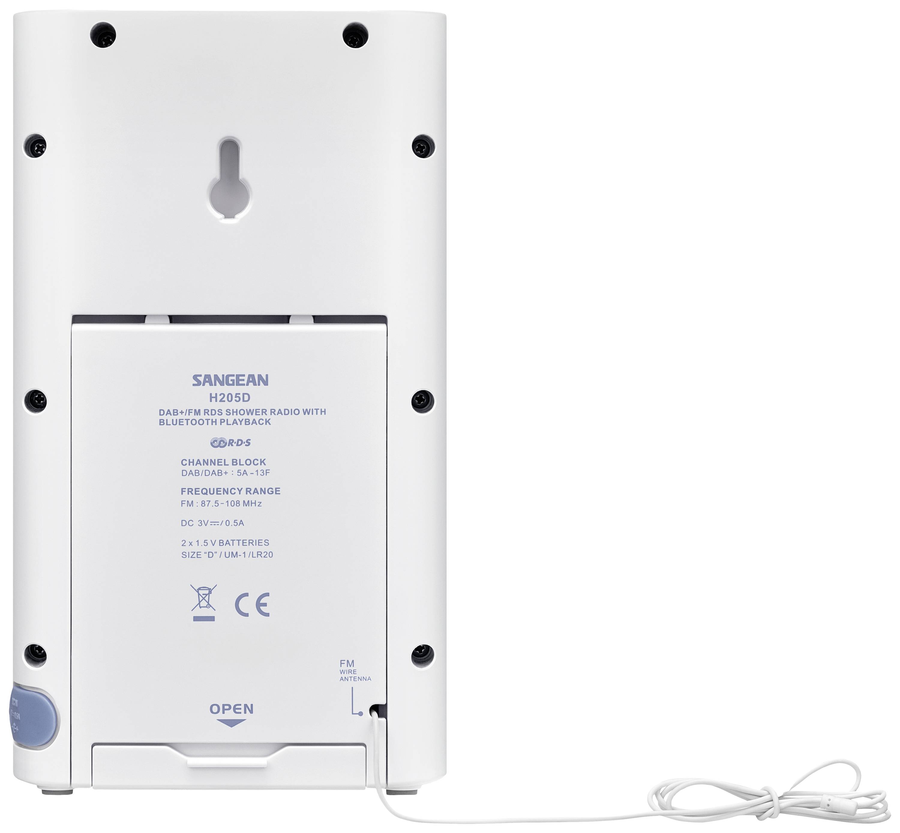 Sangean H205 Bathroom radio DAB+, FM Bluetooth waterproof White