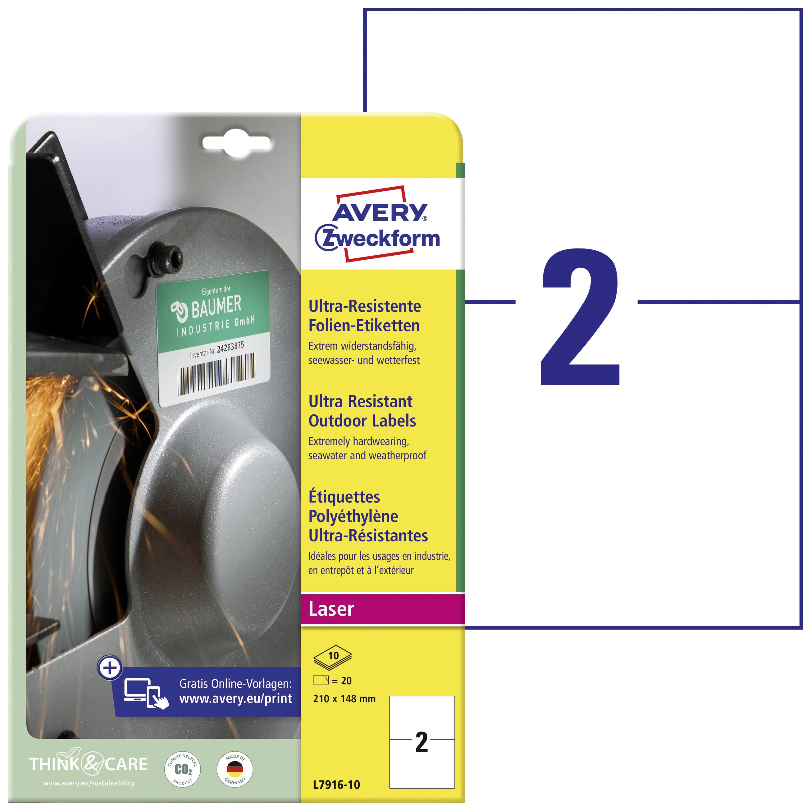 'Avery Zweckform' Ultra-Resistant Film Labels, suitable for Laser Printing, Extremely Durable, Product Code L7916-10, 50 Labels.